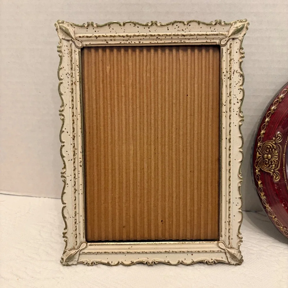 Vintage Hermitage Pottery Oval Burgundy Frame & Ornate Cream Gold Frame Set 2pc